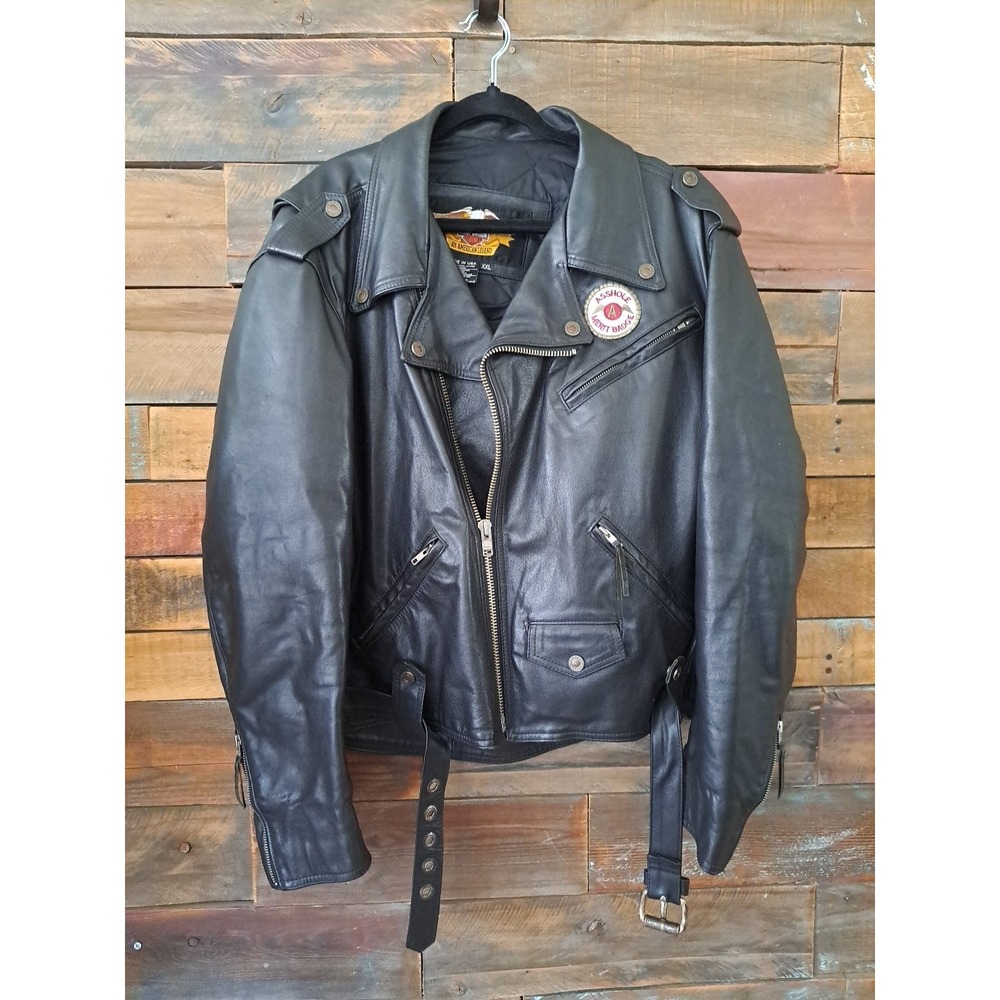 Vintage Harley Davidson Black Leather Jacket Mens XXL USA Buckle Belted Sturgis